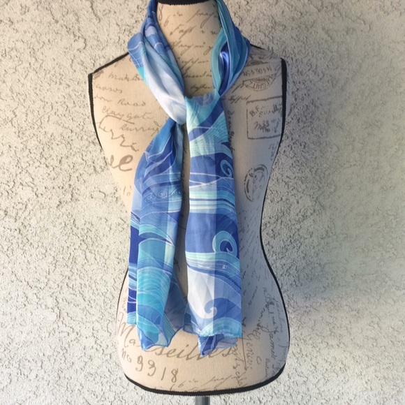 Blue Silk Satin Sheer Fancy Scarf 🧣 Fall neck Wrap 🌊 fashion accessories spring - Picture 3 of 6